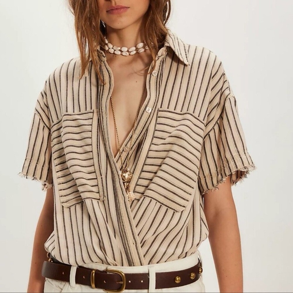 Oversized Ivory Striped Christopher Linen/Cotton Blend Shirt